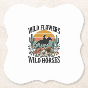 Wild Flowers Wild Horses Western Floral Shirt Desi Paper Coaster