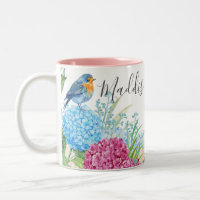 Wild Flowers with Bird Hydrangea Floral Watercolor