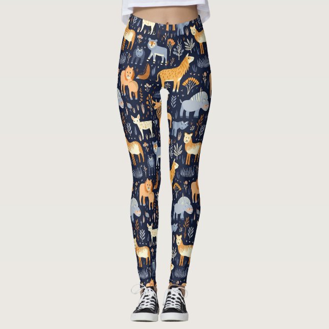 Wild Forest Animals Digital Paper Patterns Leggings (Front)
