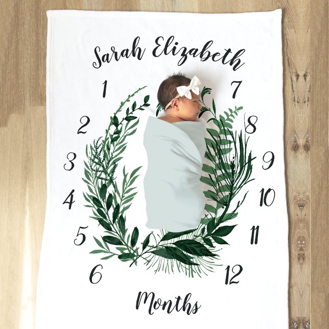 Wild Forest Botanical Monthly Baby Milestone Fleece Blanket (Creator Uploaded)