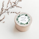 Wild Forest | Botanical Wedding Classic Round Sticker<br><div class="desc">Seal your invitation envelopes or favours with these elegant winter botanical wedding stickers featuring your names framed by lush watercolor foliage in dark,  rich shades of hunter green. Coordinates with our Wild Forest wedding collection.</div>