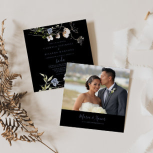 Wild Forest Floral Black Spanish Wedding   Invitation