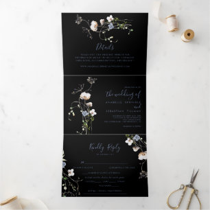 Wild Forest Floral Black Trifold Wedding 
