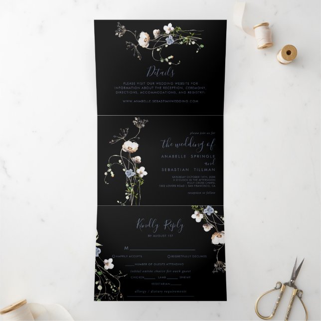Wild Forest Floral Black Trifold Wedding  (Inside)