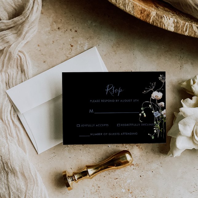 Wild Forest Floral Black Wedding RSVP Card (Creator Uploaded)