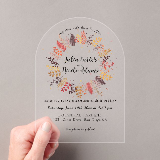 Wild Forest Flowers Fern Mushrooms Foliage Wedding Acrylic Invitations (Insitu (Handheld))