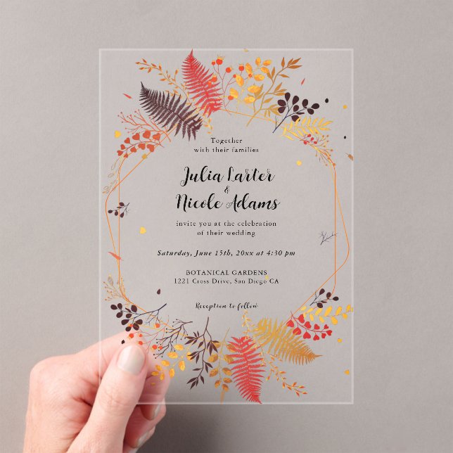 Wild Forest Flowers Fern Mushrooms Foliage Wedding Acrylic Invitations (Insitu (Handheld))