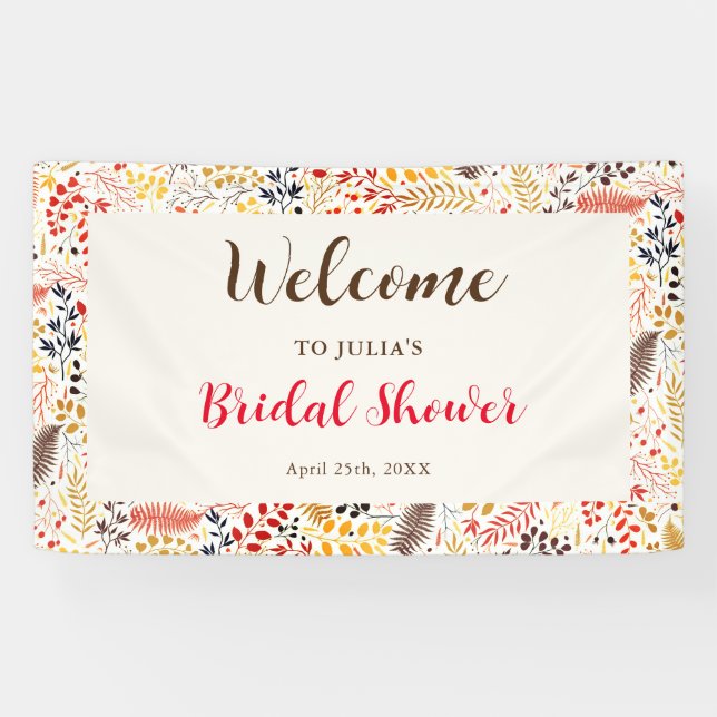 Wild Forest Flowers Fern Mushrooms Foliage Wedding Banner (Horizontal)
