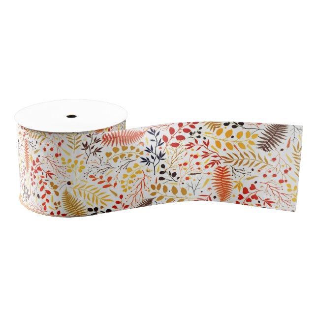 Wild Forest Flowers Fern Mushrooms Foliage Wedding Grosgrain Ribbon (Spool)