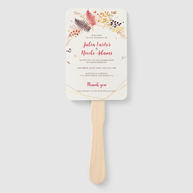 Wild Forest Flowers Fern Mushrooms Foliage Wedding Hand Fan (Front)