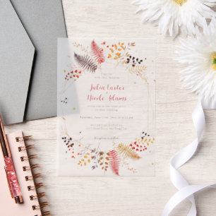 Wild Forest Flowers Fern Mushrooms Foliage Wedding Vellum Invitations