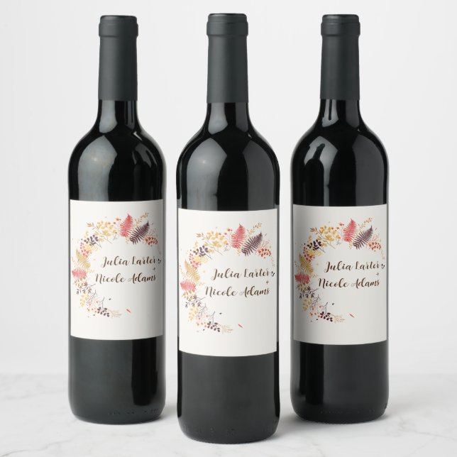 Wild Forest Flowers Fern Mushrooms Foliage Wedding Wine Label (Bottles)