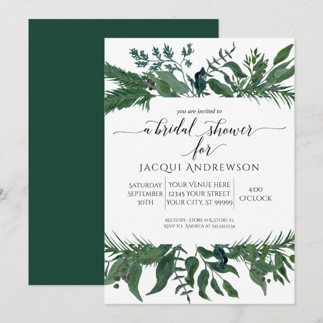 Wild Forest Foliage Leaf Border Bridal Shower Invitation (Front/Back)