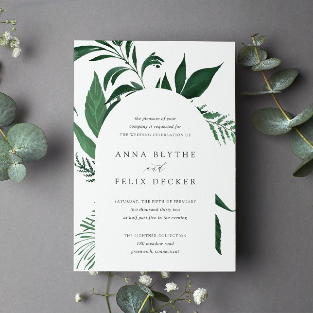 Wild Forest Green Botanical Arch Wedding Invitation (Creator Uploaded)