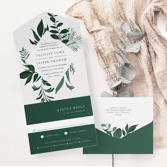 Wild Forest Green Botanical Frame Wedding All In One Invitation (Creator Uploaded)