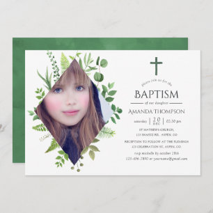 Wild Forest Greenery Baptism or Christening Invitation