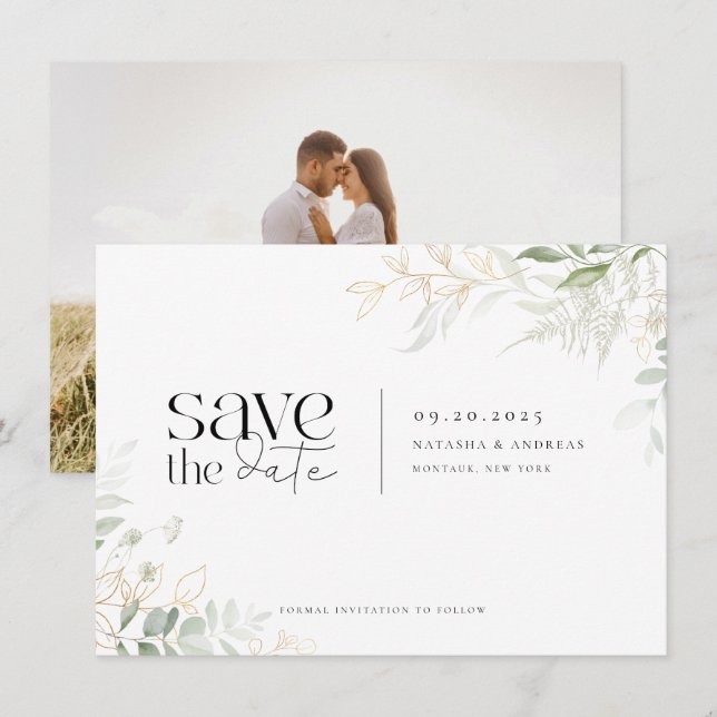 Wild Forest Greenery Photo Wedding Save The Date (Front/Back)