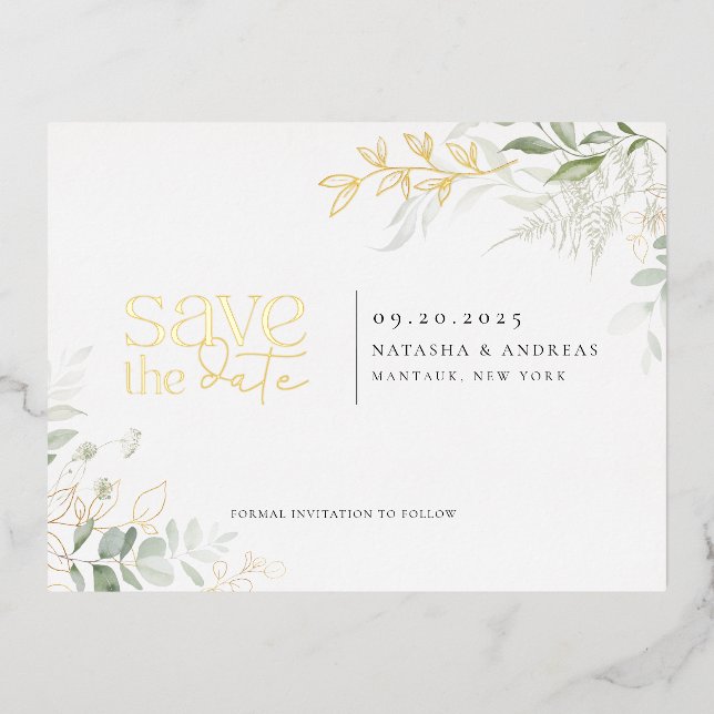 Wild Forest Greenery Save The Date Foil Invitation (Front)