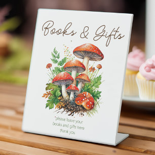Wild forest mushrooms baby shower gifts pedestal sign
