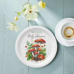 Wild forest mushrooms baby shower printed template paper plate