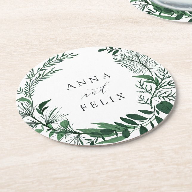 Wild Forest Personalised Wedding Round Paper Coaster (Angled)