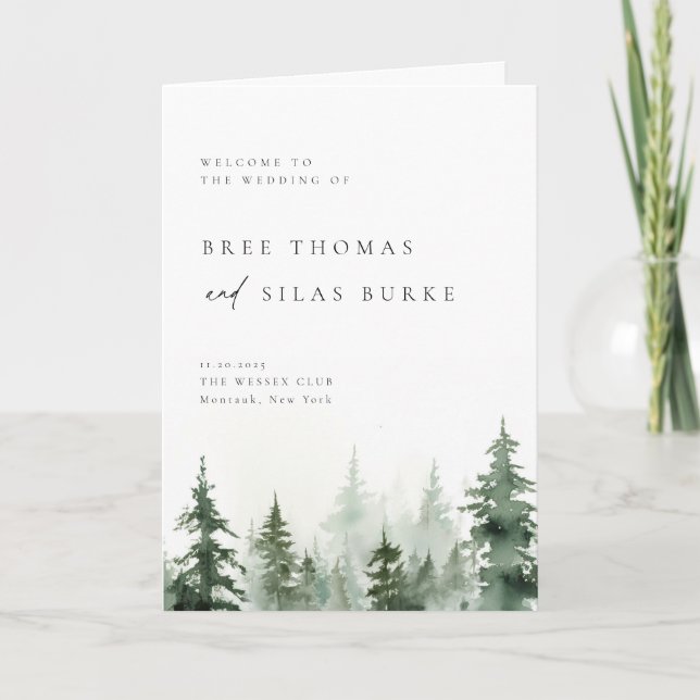 Wild Forest Pine Trees Wedding Programme (Front)