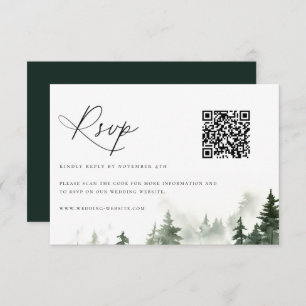 Wild Forest Pine Trees Wedding QR Code RSVP Card