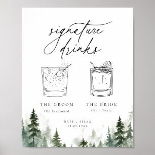 Wild Forest Pines Minimalist Signature Drinks Poster