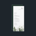 Wild Forest Pines Wedding Place Card Menu<br><div class="desc">Elegant watercolor forest pine tree scene,  wedding guest place card menu. Features,  modern black typography with coordinating dark green colour backing.</div>
