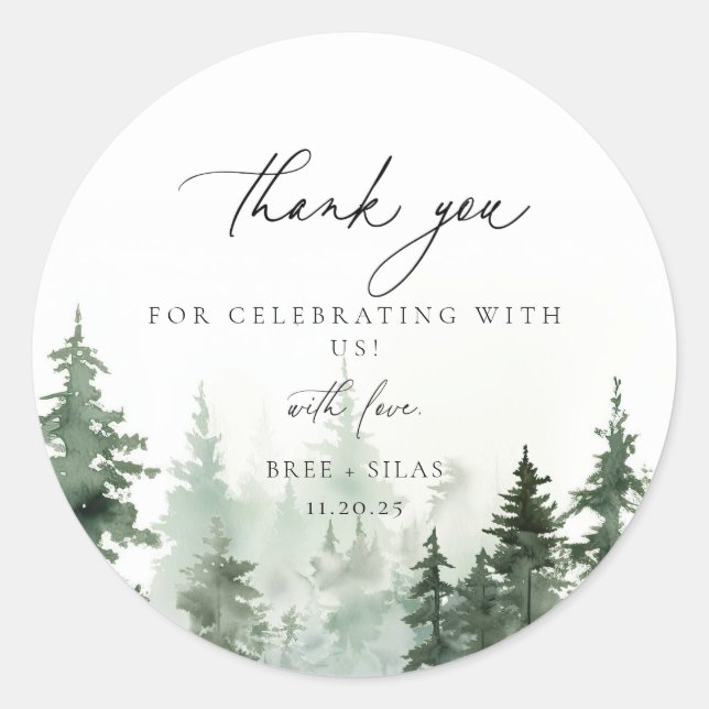 Wild Forest Pines Wedding Thank You Favour  Classic Round Sticker (Front)