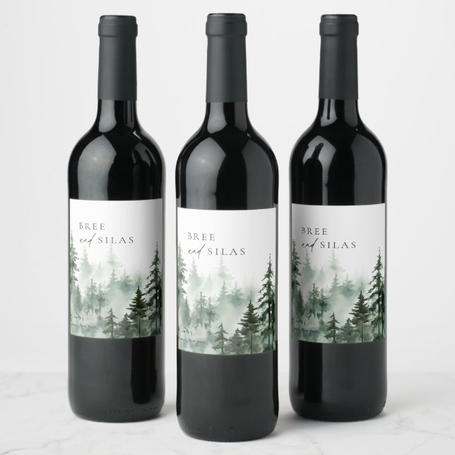 Wild Forest Pines Wedding Wine Label (Bottles)