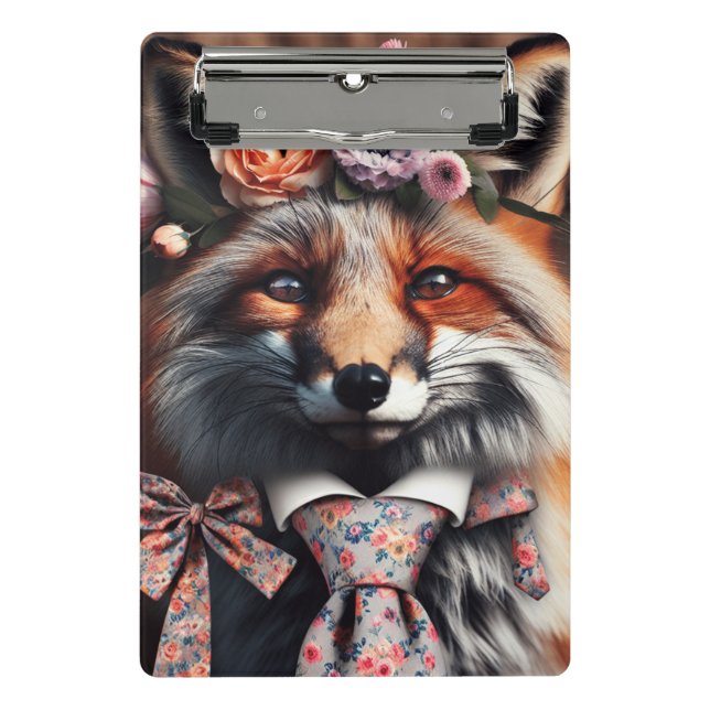 Wild fox wearing a tie cute  mini clipboard (Front)