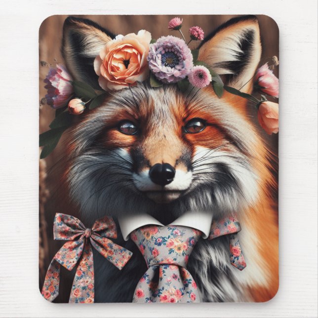 Wild fox wearing a tie cute  mouse mat (Front)