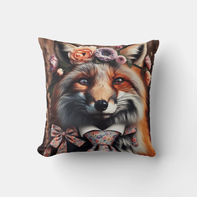 Wild fox wearing a tie cute pillow (Front)