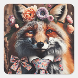 Wild fox wearing a tie cute square sticker