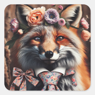Wild fox wearing a tie cute  square sticker