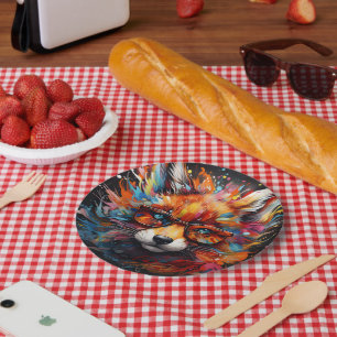 Wild Free Abstract Pop Fox Paper Plate