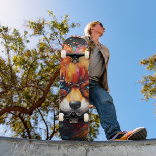 Wild Free Abstract Pop Fox  Skateboard