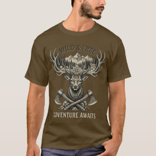Wild & Free Adventure - Vintage Stag Deer T-Shirt