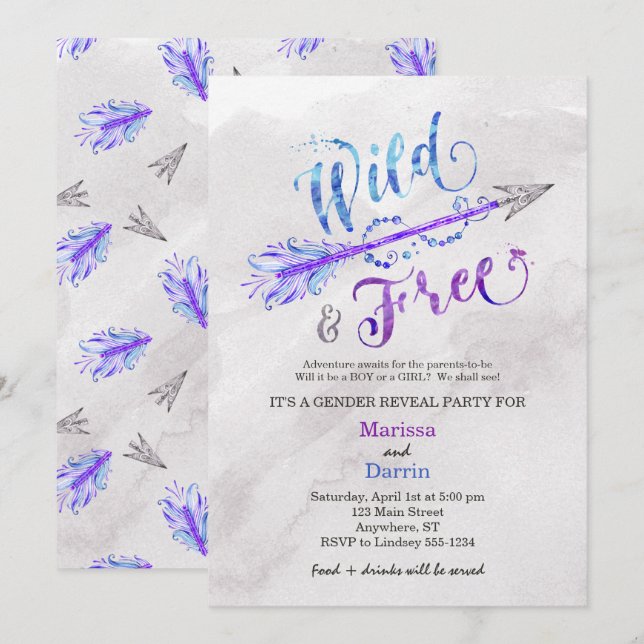 "Wild & Free Arrow" Gender Reveal Party Invitation (Front/Back)