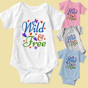 Wild & Free, Blue Green with Red Hearts, Baby Bodysuit