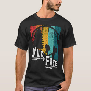 Wild & Free  Camping & Hiking  Vintage Retro Sunse T-Shirt