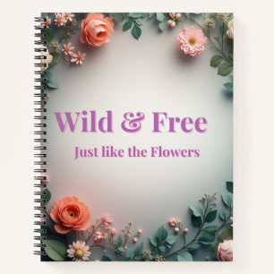Wild & Free Floral Line Art Boho Minimal Design Notebook