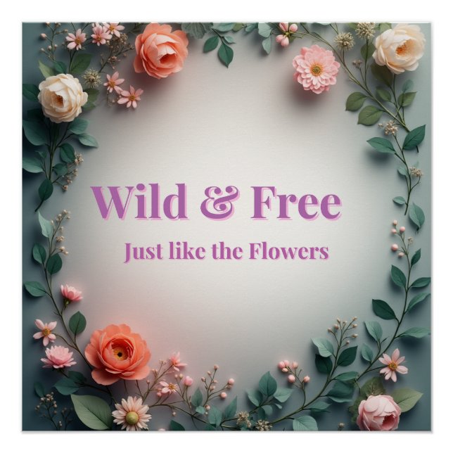  Wild & Free Floral Line Art | Boho Minimal Design Poster (Front)
