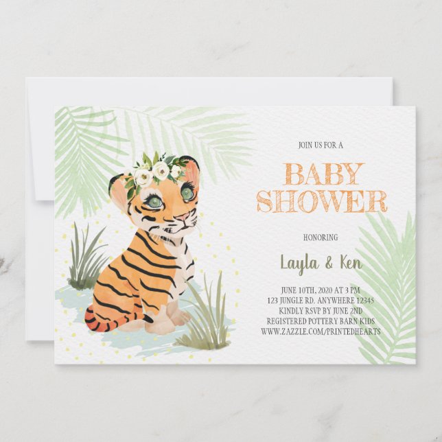 Wild & Free - Floral Tiger Baby Shower Invitation (Front)