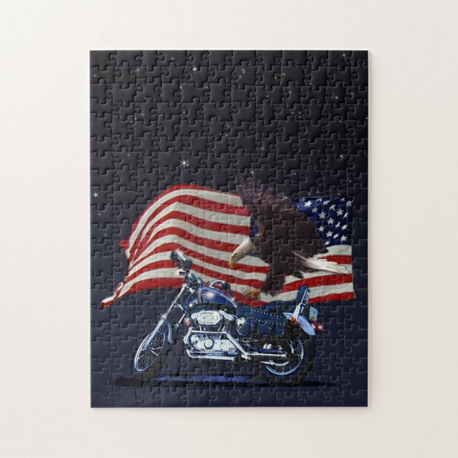 Wild & Free - Patriotic Eagle, Motorbike & US Flag Jigsaw Puzzle (Vertical)