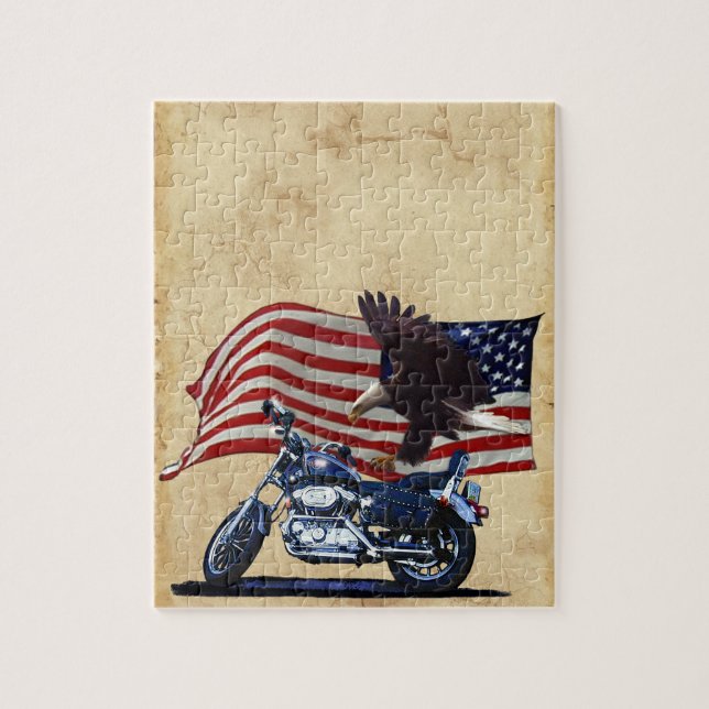 Wild & Free - Patriotic Eagle, Motorbike & US Flag Jigsaw Puzzle (Vertical)