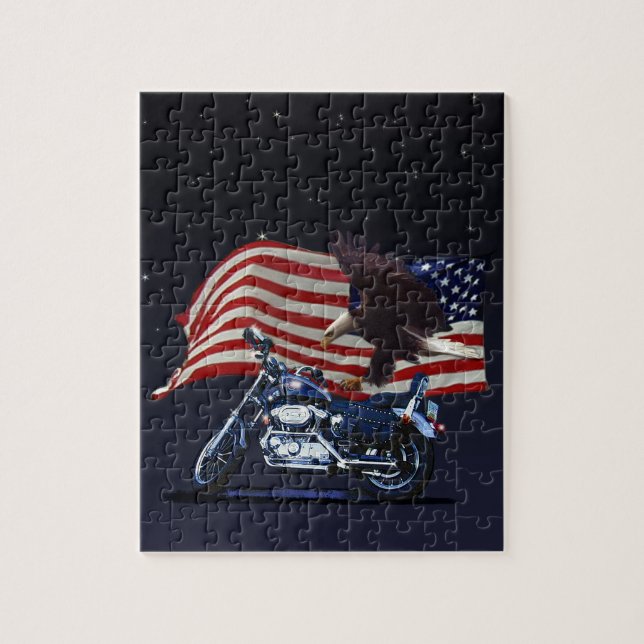Wild & Free - Patriotic Eagle, Motorbike & US Flag Jigsaw Puzzle (Vertical)