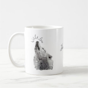 Wild & Free Saying Modern Typography Howling Wolf Coffee Mug
