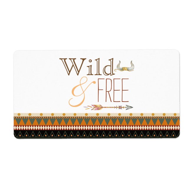 Wild Free Tribal Baby Shower Water Bottle Labels (Front)